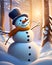 Cartoon Snowman in the snow