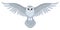 Cartoon snowy owl. White wildlife bird, flying wild predator bird flat vector illustration