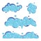 Cartoon soap foam set with bubbles. Light blue suds of bath, shampoo, shaving, mousse. Vector illustration