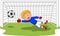 Cartoon Soccer football goalie keeper saving a goal