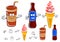 Cartoon soda bottle, cup and ice cream