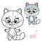 Cartoon soft toy gray cat outlined and color for coloring book