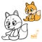 Cartoon soft toy orange fox outlined and color for coloring book