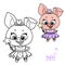 Cartoon soft toy princess pig outlined and color for coloring book