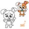 Cartoon soft toy puppy with bone outlined and color for coloring book