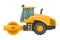 Cartoon soil compactor roller, heavy machinery for construction and mining