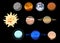 Cartoon solar system planets. Astronomical observatory small planet pluto, venus mercury neptune uranus meteor crater and star