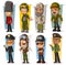 Cartoon soldier policeman agent and pilot character vector set