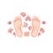 Cartoon soles of feet with marked by reflexology zones for acupuncture organs