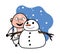 Cartoon South Indian Pandit with snowman