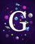Cartoon space letter G, astronomy ABC background