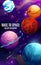 Cartoon space planets, fantasy galaxy world poster