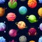 Cartoon space planets and stars seamless pattern