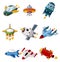 Cartoon spaceship icon set