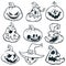 Cartoon spooky Jack O` Lantern pumpkins set outlined. Halloween vector illustration.