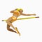 Cartoon sportsman woman character jumping over bar during competition. Individual sport. High jump events. Athlete wearing