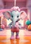 Cartoon sporty elephant training in the gym, AI