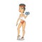 Cartoon sporty girl with dumbbell