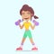 Cartoon sporty girl with dumbbells