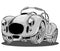 Cartoon sporty retro car convertible. Black-white vector illustration, on a white background.