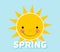 Cartoon spring background. Sun. Cloud. Design concept with happy smiley sun