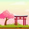 Cartoon Spring Japan Illustration with Traditional Portal
