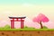 Cartoon Spring Japan Landscape as Game Background