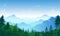 Cartoon Spring or Summer Panoramic landscape mountains