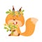 Cartoon Squirrel Animal Gathering Flowers Vector Illustration