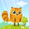 Cartoon squirrel chipmunk. Forest animal vector illustration of chipmunk standing isolated on forest background.