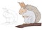 Cartoon squirrel sitting on branch on white background. Vector illustration of cute squirrel with sketch, good for coloring book