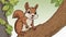 A cartoon squirrel sitting on a tree branch