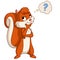 Cartoon squirrel thinking with question bubble