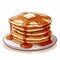 Cartoon Stack Of Pancakes With Syrup And Butter On White Background