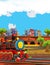 Cartoon stage with train machine older locomotive colorful and cheerful scene