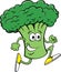 Cartoon stalk of broccoli running while wearing athletic shoes.