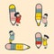 Cartoon standing people with a giant pencils collection. Drawing, writing, creating, design, blogging concept. Hand drawn vector