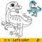 Cartoon standing Velociraptor coloring book page vector