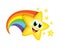 Cartoon Star with Rainbow tail Smile Emoji Mascot Reach Raise Vector