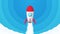 Cartoon Startup Rocket Jet flying up into the blue sky Background