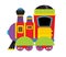 Cartoon steam train on tracks on white background space for text - illustration for children kids