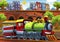 Cartoon steam train - train station