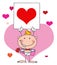 Cartoon Stick Cupid With Banner Heart