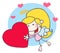 Cartoon Stick Cupid Girl Flying With Red Heart