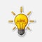 Cartoon sticker light bulb with the word idea and shine