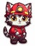 Cartoon sticker sweet kitten dressed as a fireman, AI