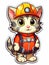 Cartoon sticker sweet kitten dressed as a fireman, AI