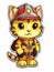 Cartoon sticker sweet kitten dressed as a fireman, AI