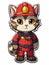 Cartoon sticker sweet kitten dressed as a fireman, AI