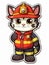 Cartoon sticker sweet kitten dressed as a fireman, AI